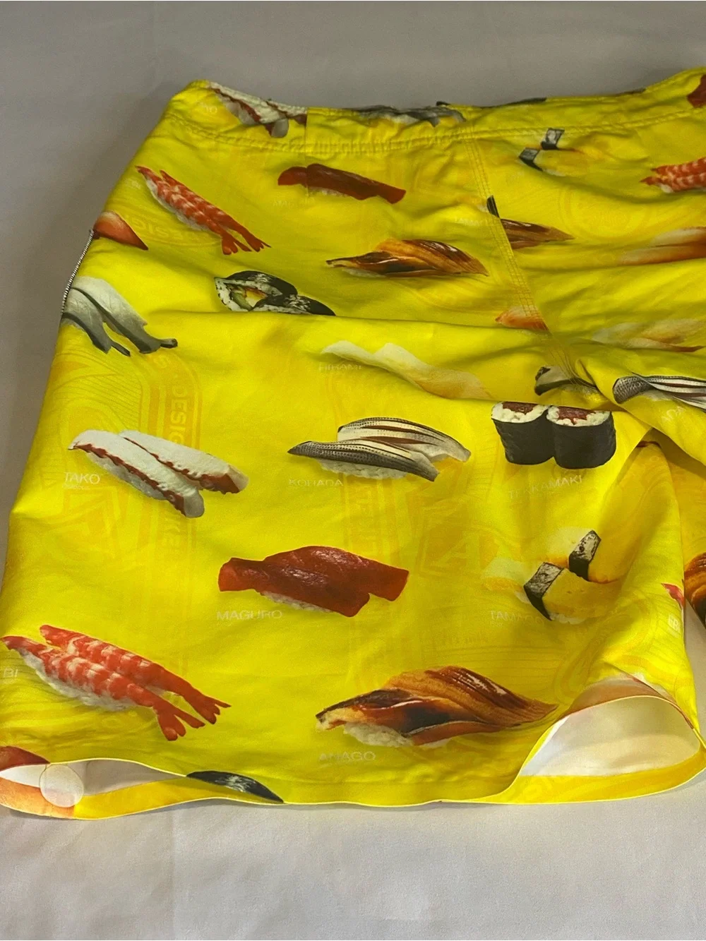 Analog Yellow Sushi-Print Board Shorts